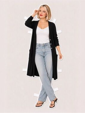J. Jill sweater, duster, cardigan. Size Small. Black. Cotton silk blend